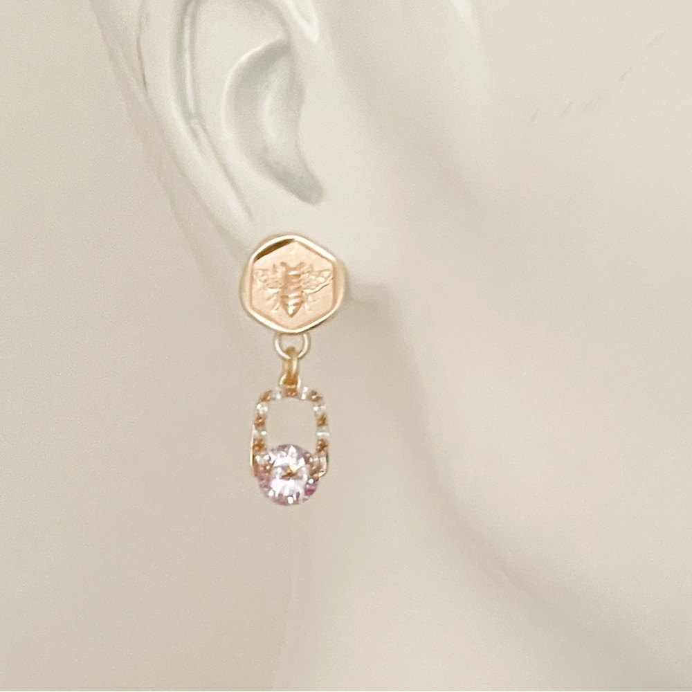 Gold Artemis Bee purple Drop Earrings